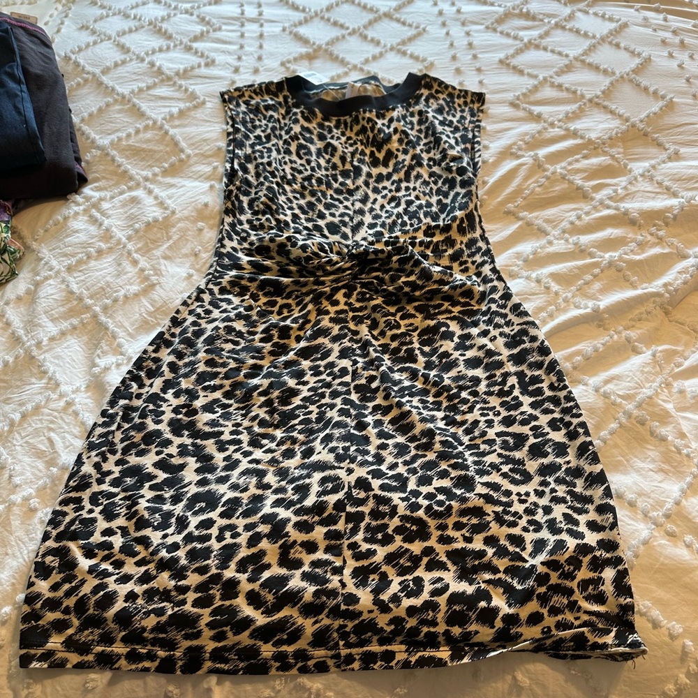 Anthropologie Black and Tan Animal Print Midi Dress